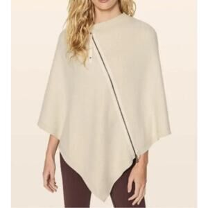 LULULEMON On The Go 100% Wool Asymmetrical Zipper Poncho Wrap Scarf, OS, Cream